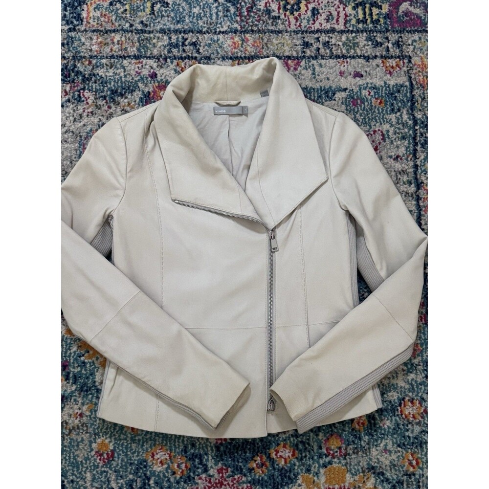 VINCE Beige Goat Leather Biker Moto‎ Jacket Size Small